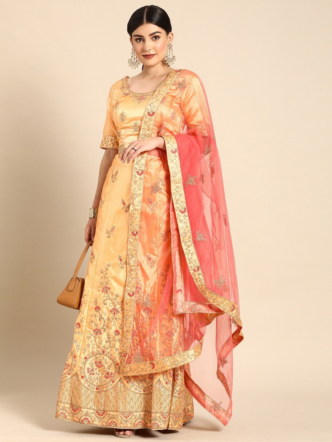 

HRITIKA Embroidered Thread Work Semi-Stitched Lehenga & Blouse With Dupatta, Yellow