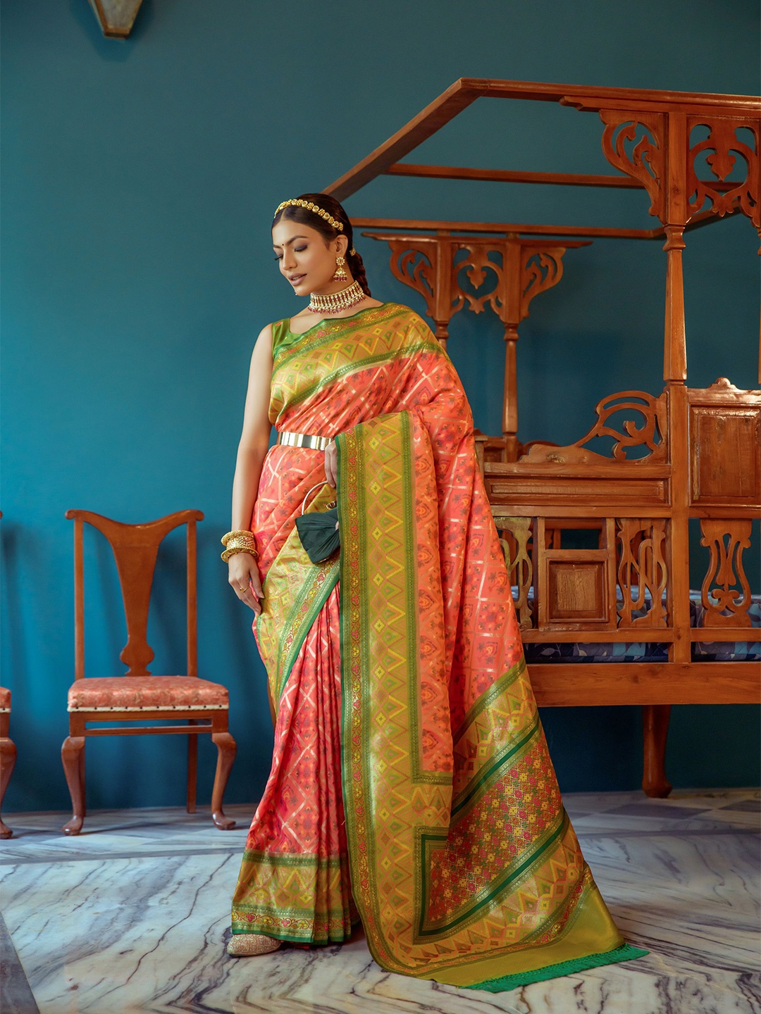 

LeeliPeeri Designer Ethnic Motifs Printed Zari Patola Saree, Orange