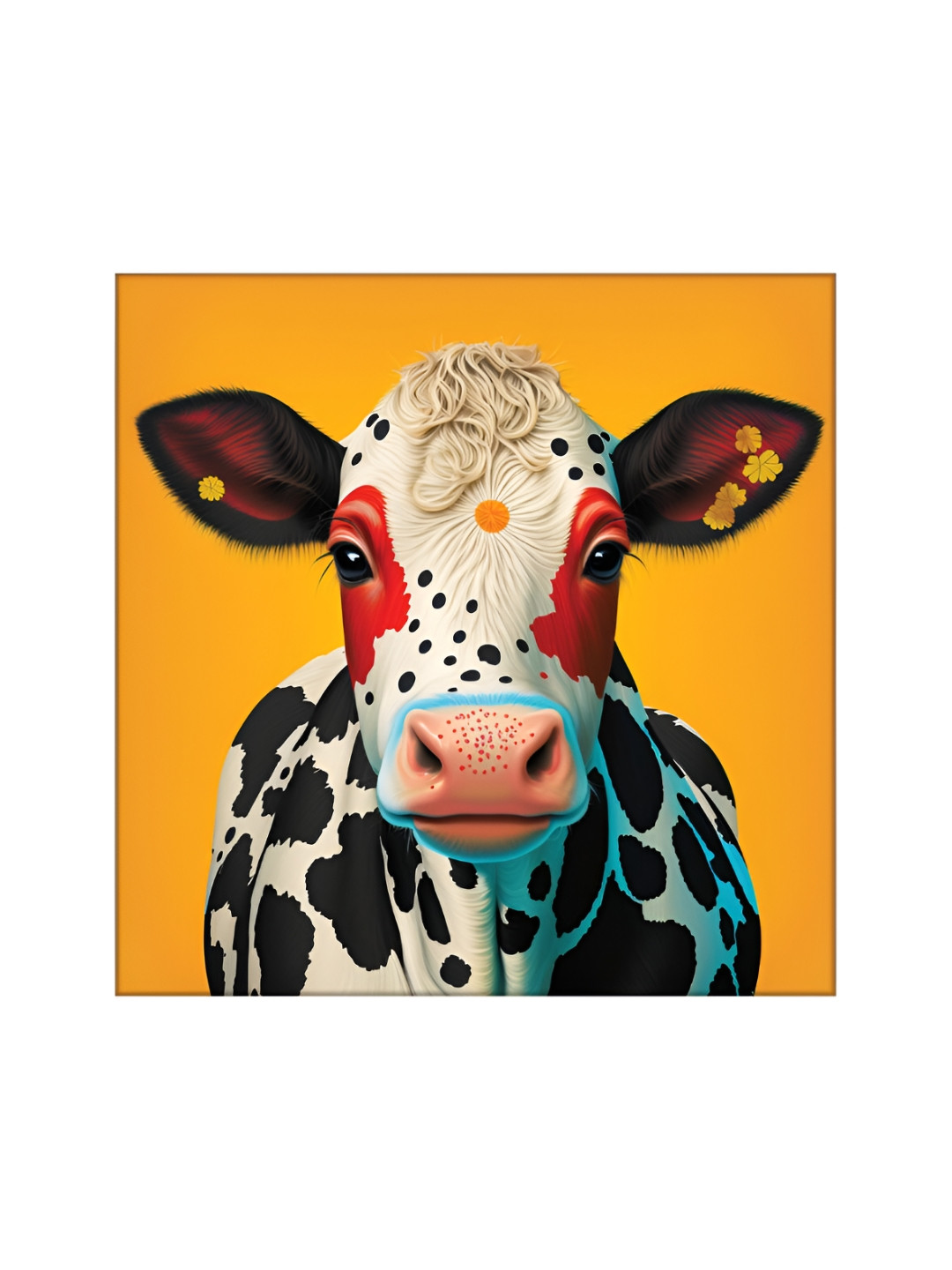 

OLIVE TREE Orange & Blue Cow Canvas Painting Wall Art