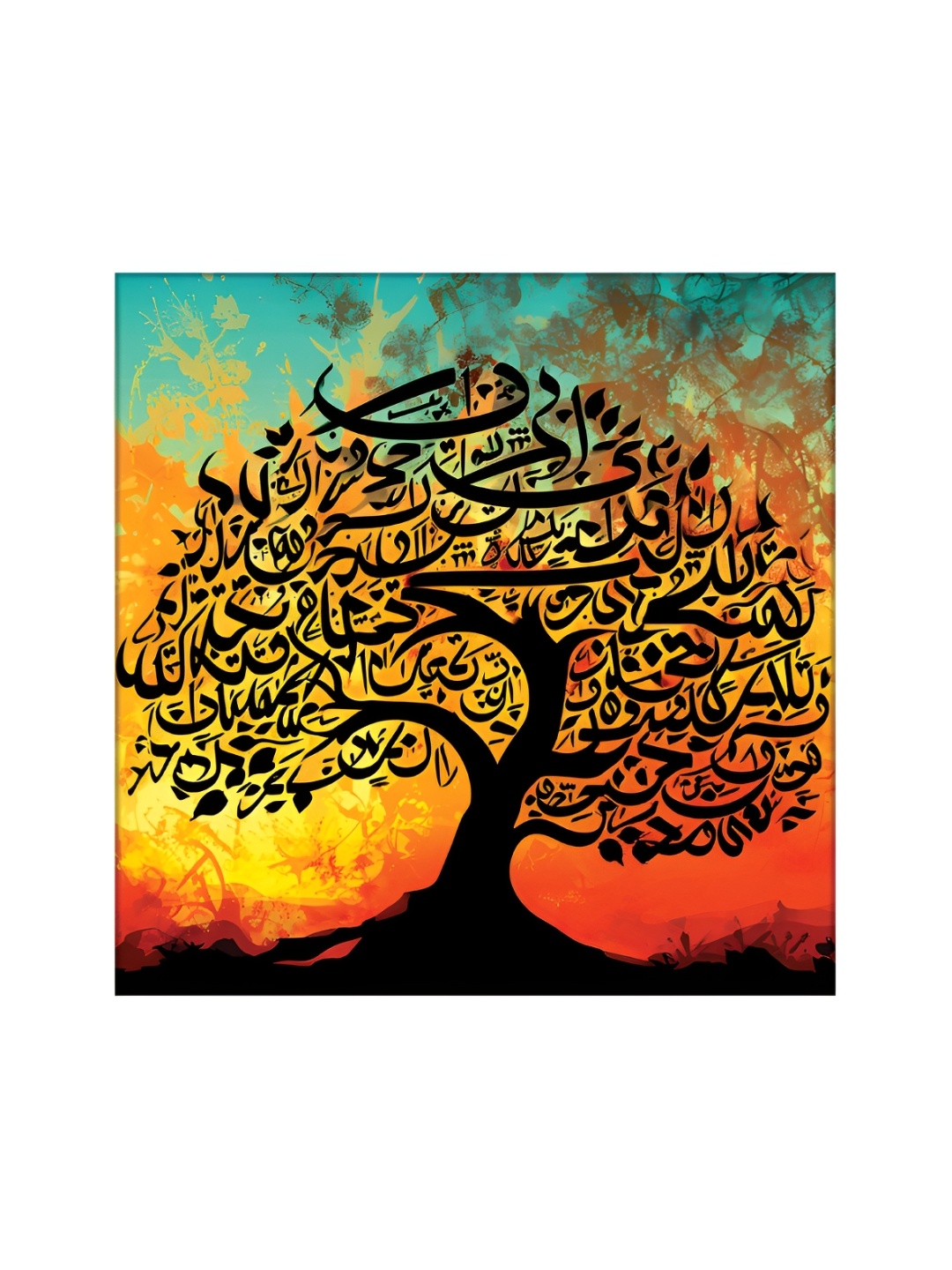 

OLIVE TREE Blue & Orange Religious Canvas Painting Wall Art