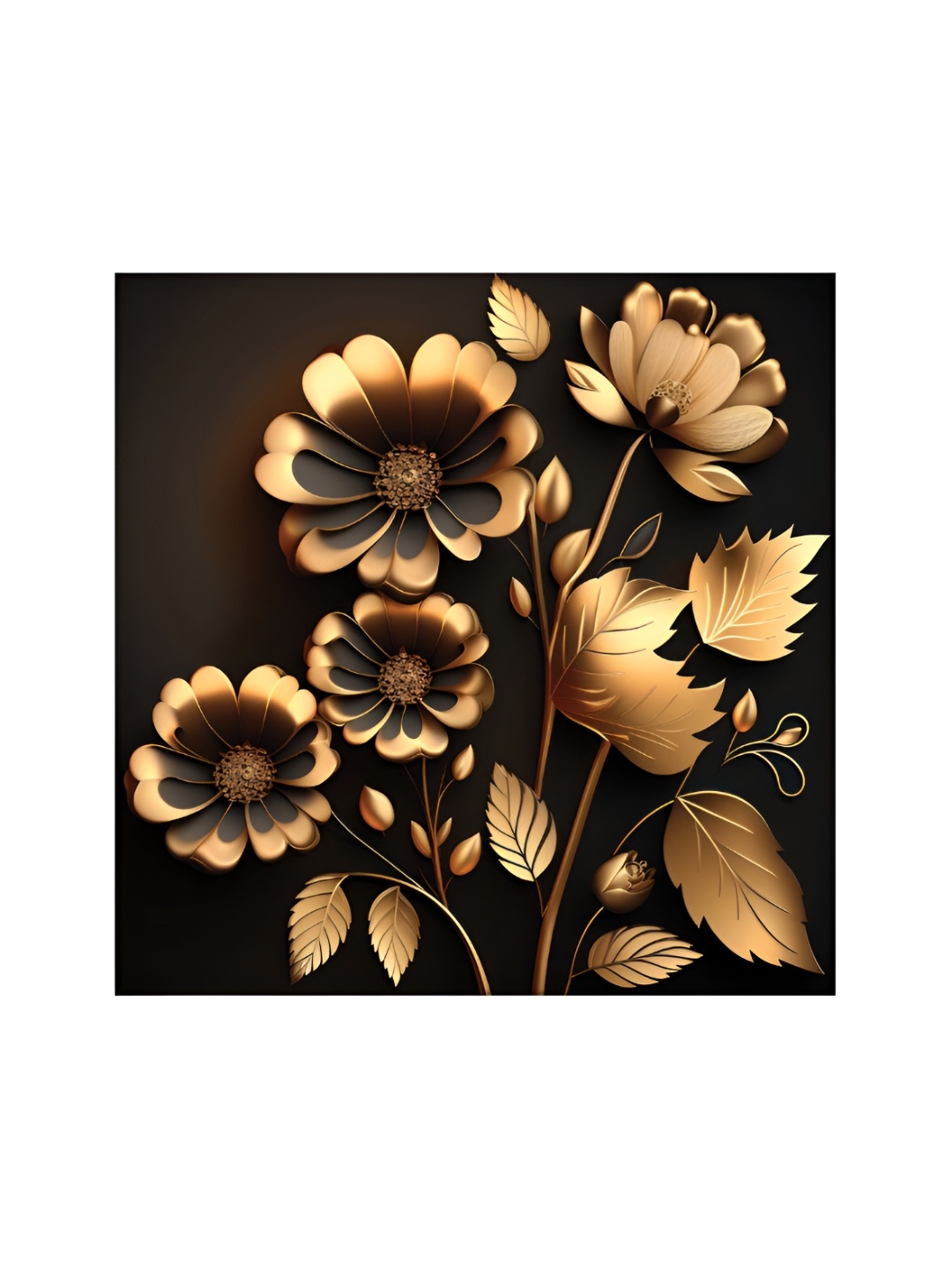 

OLIVE TREE Black & Gold Toned Floral Canvas Painting Wall Art