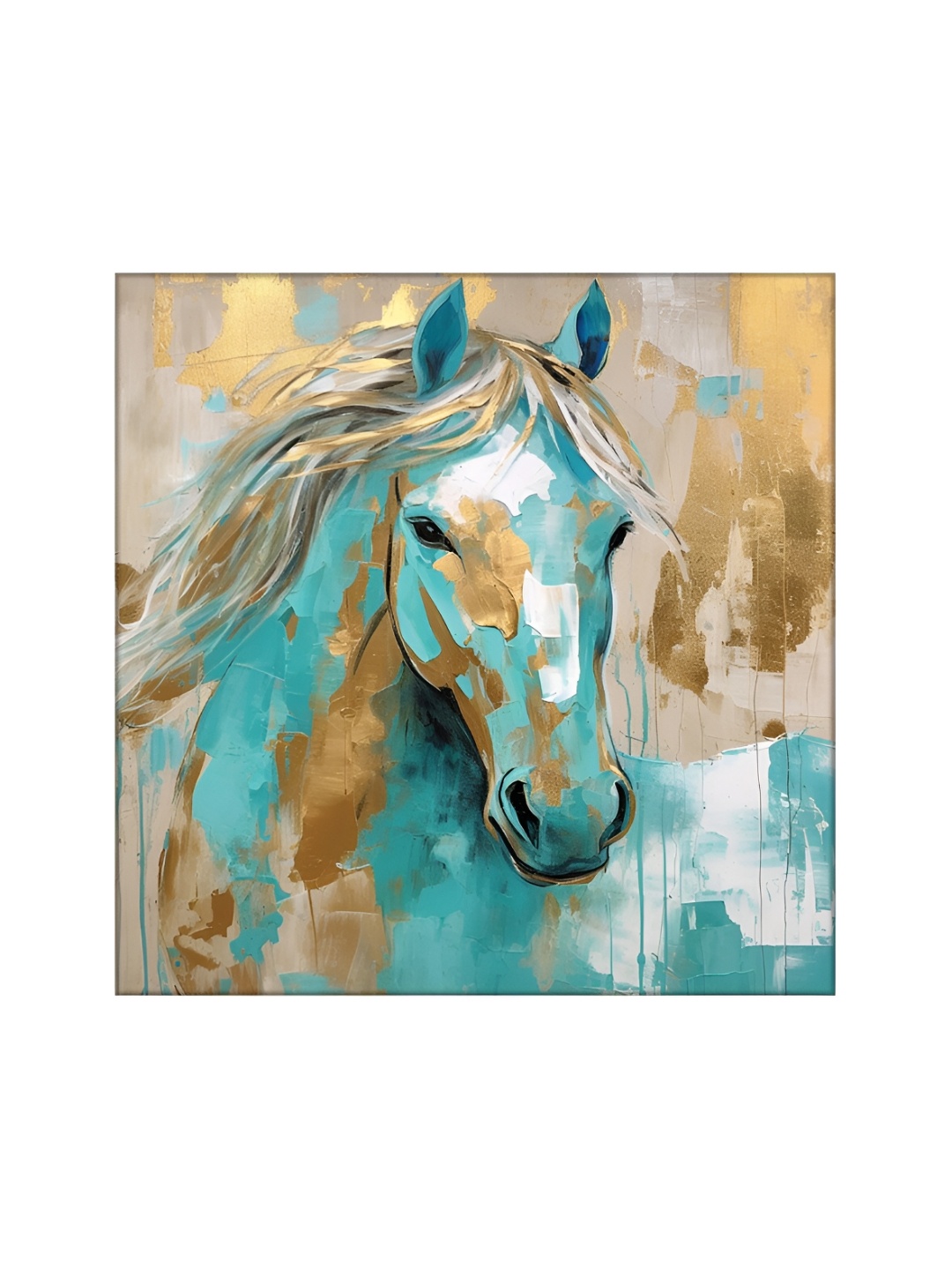 

OLIVE TREE Blue & Gold-Toned Horse Canvas Painting Wall Art