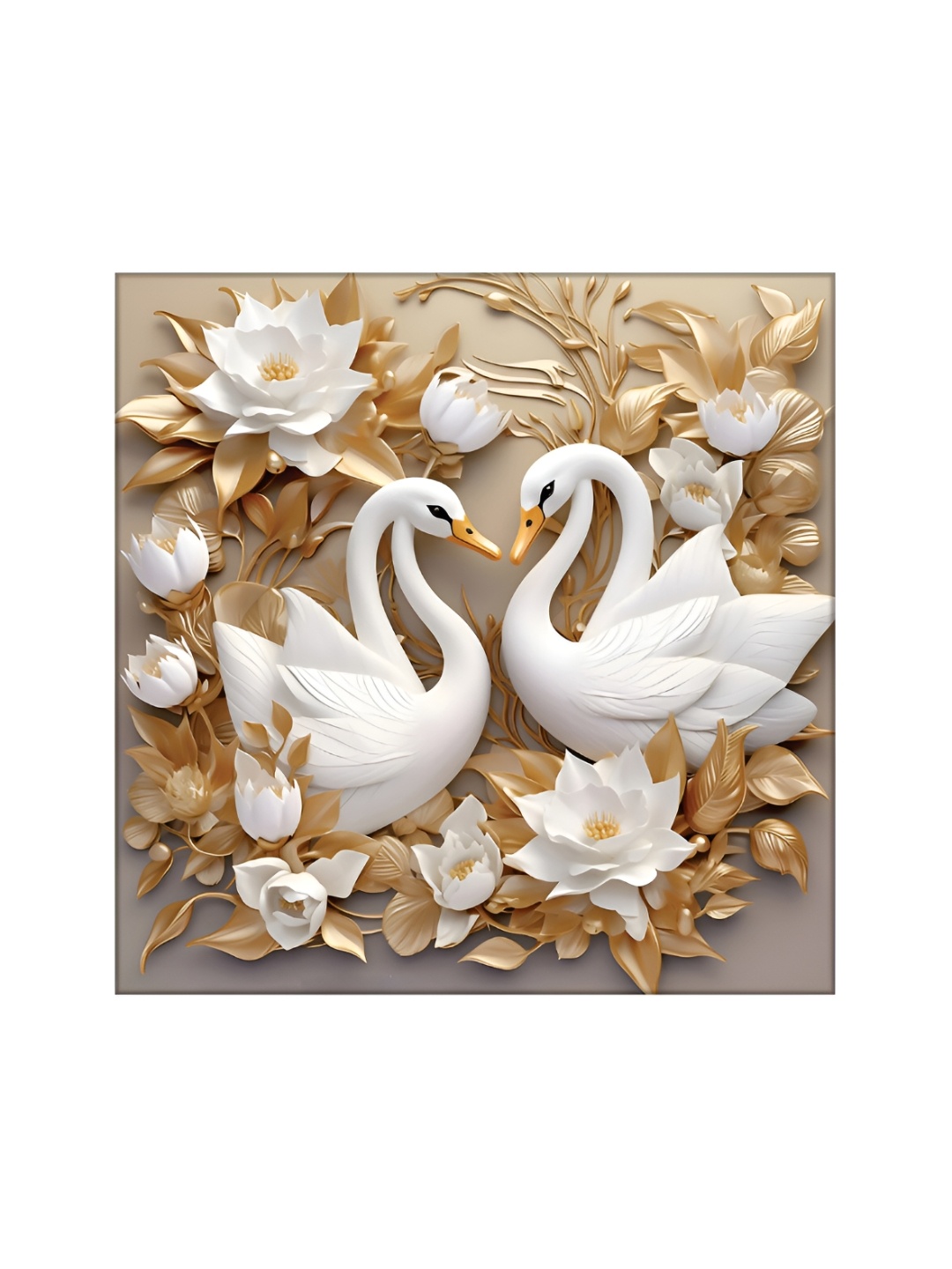 

OLIVE TREE Beige & White Pair Of Swan Canvas Painting Wall Art