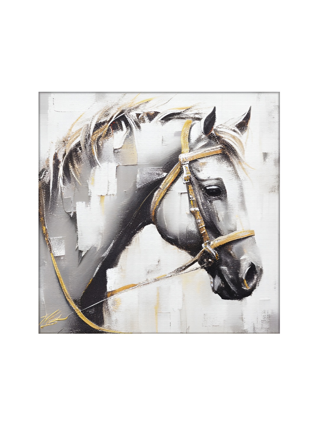 

OLIVE TREE White & Grey Horse Canvas Painting Wall Art