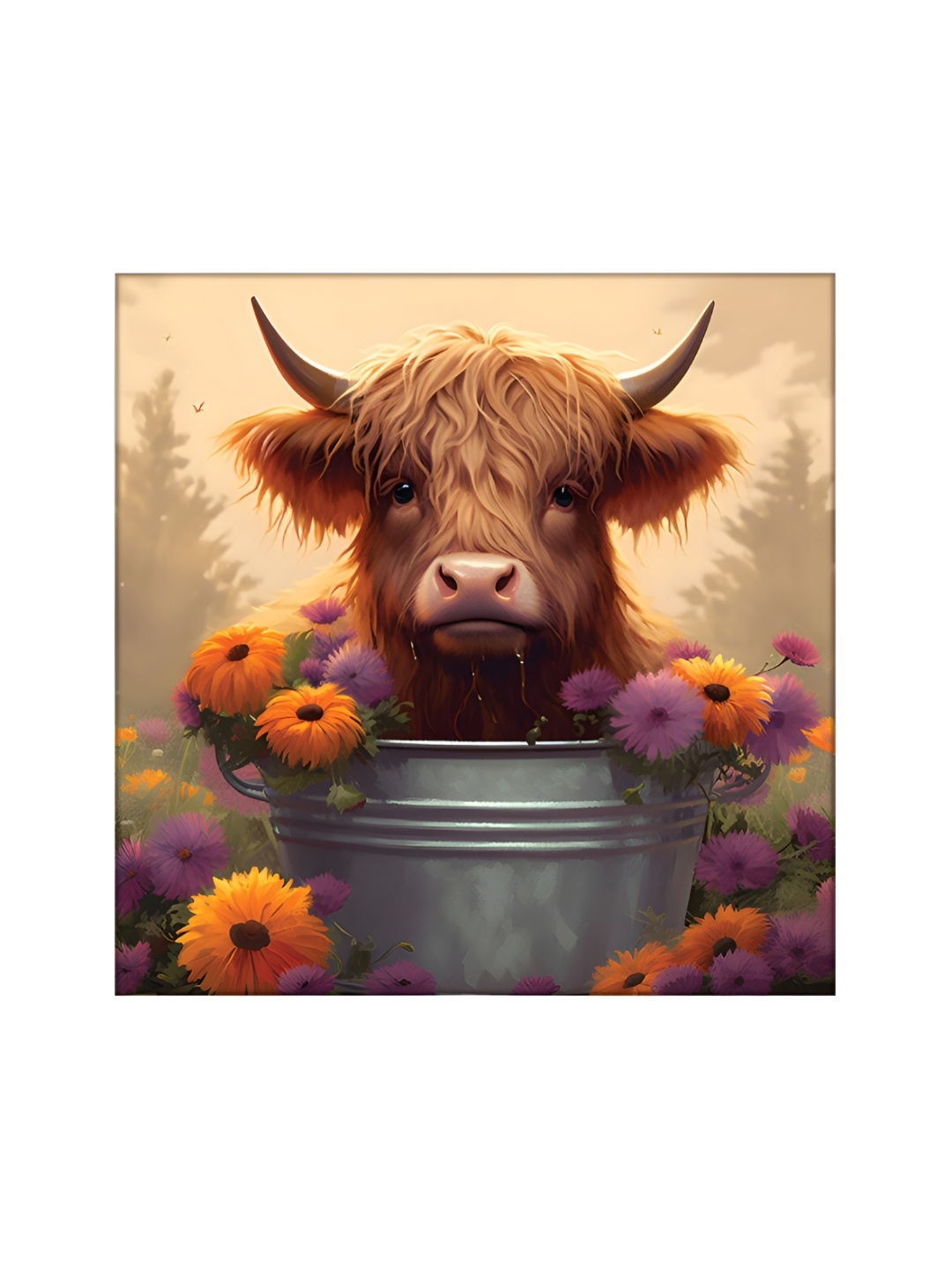 

OLIVE TREE Beige & Grey Yak Painting Canvas Wall Art