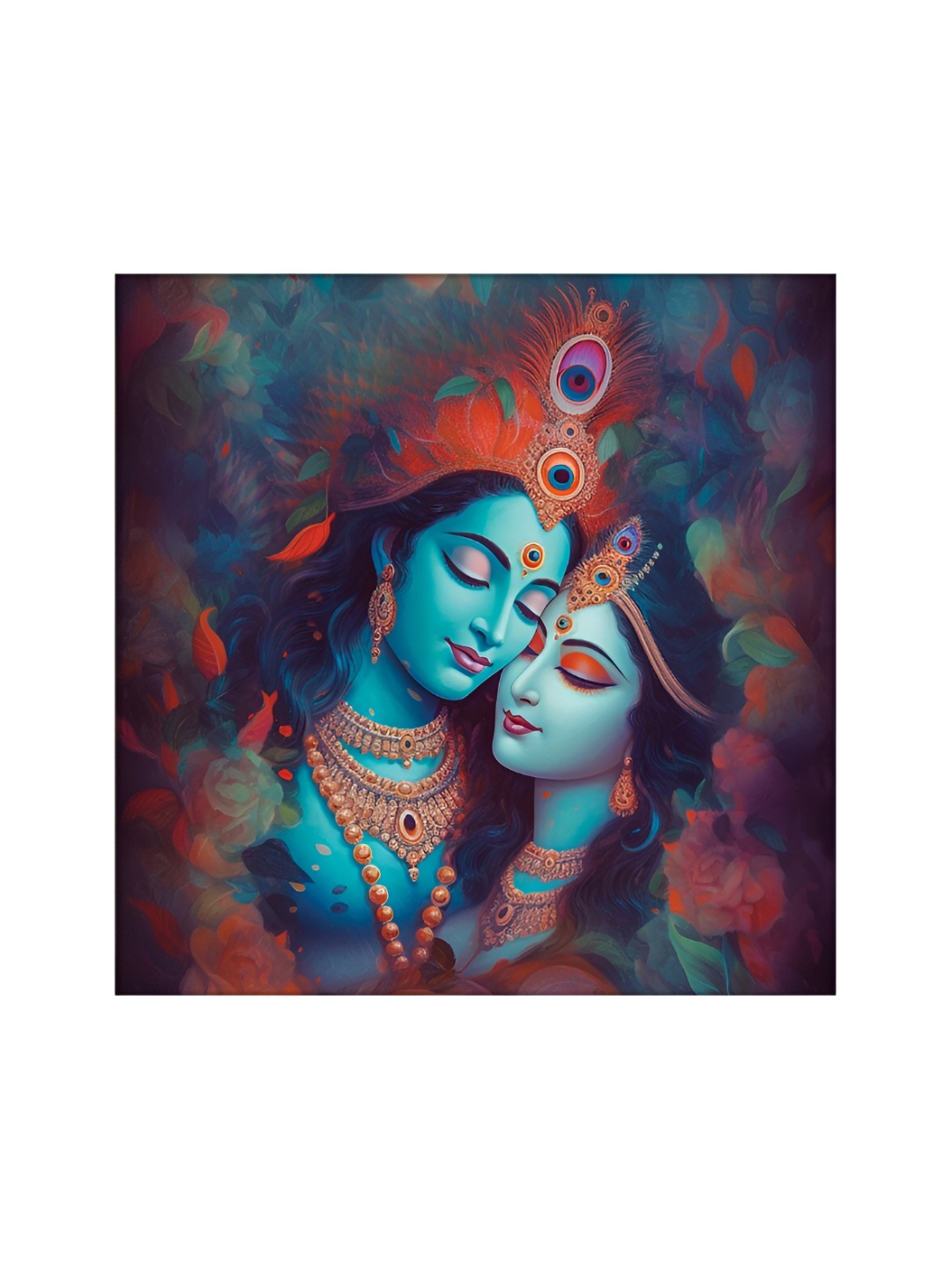 

OLIVE TREE Blue & Orange Radha Krishna Religious Canvas Painting Wall Art