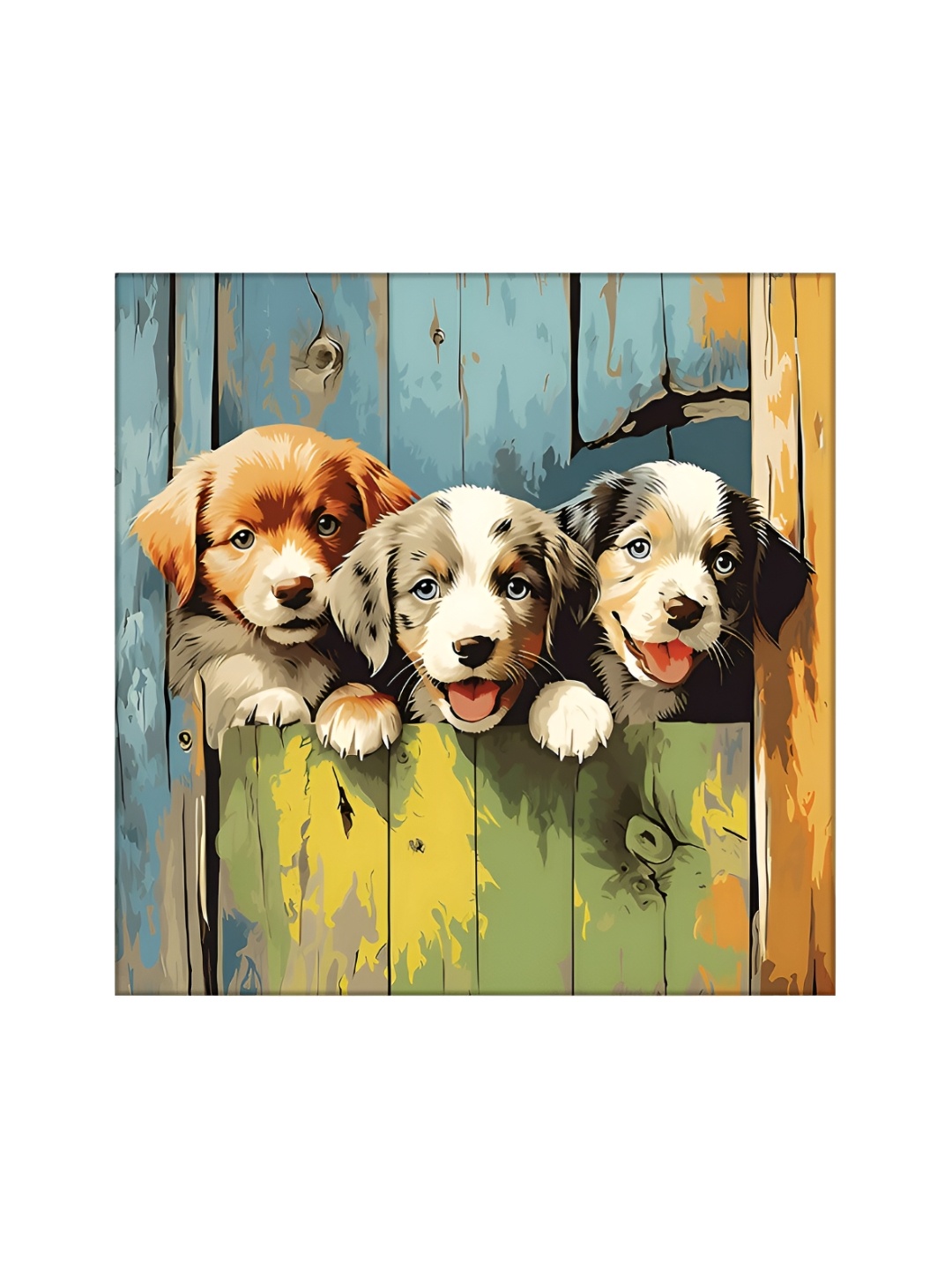 

OLIVE TREE Blue & Green Puppies Canvas Painting Wall Art