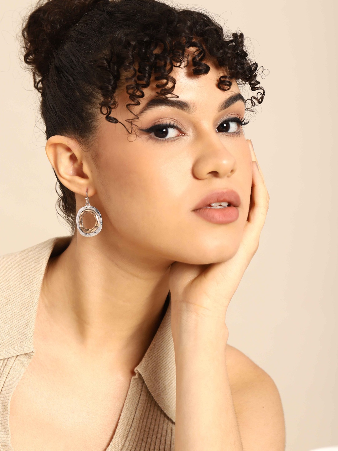 

DressBerry Gold-Plated Circular Drop Earrings, Silver
