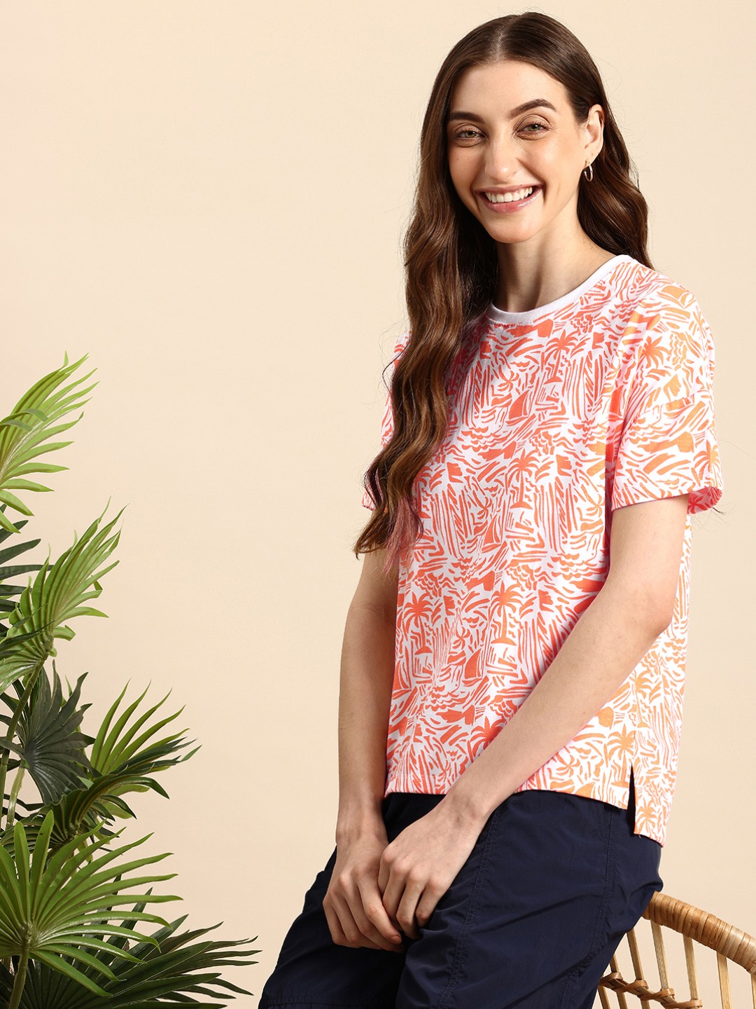 

Mast & Harbour Conversational Printed Pure Cotton T-shirt, Orange