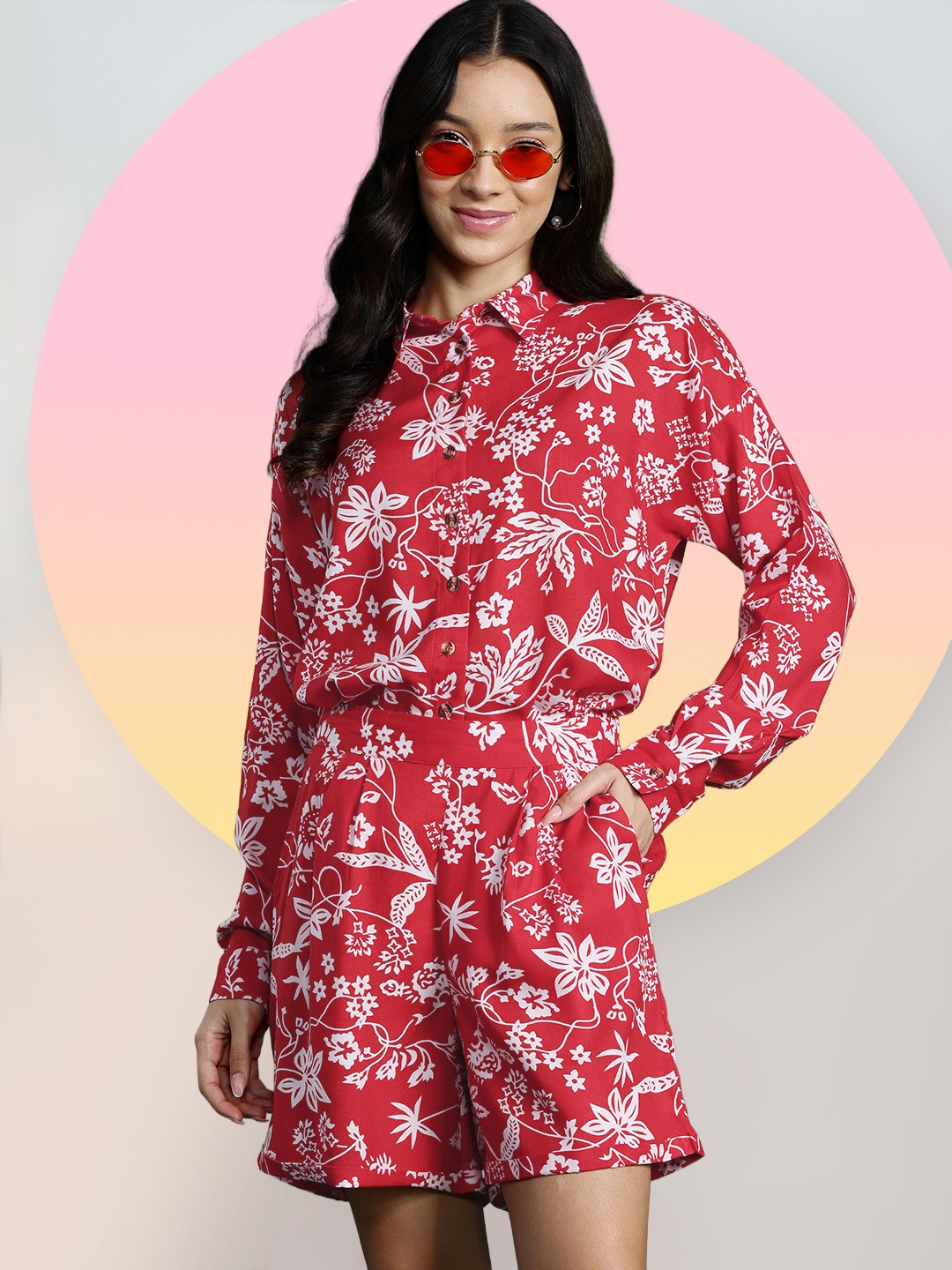 

DressBerry Floral Printed Co-Ords, Red