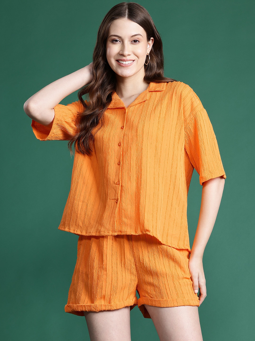 

DressBerry Crinkled Shirt With Shorts, Orange