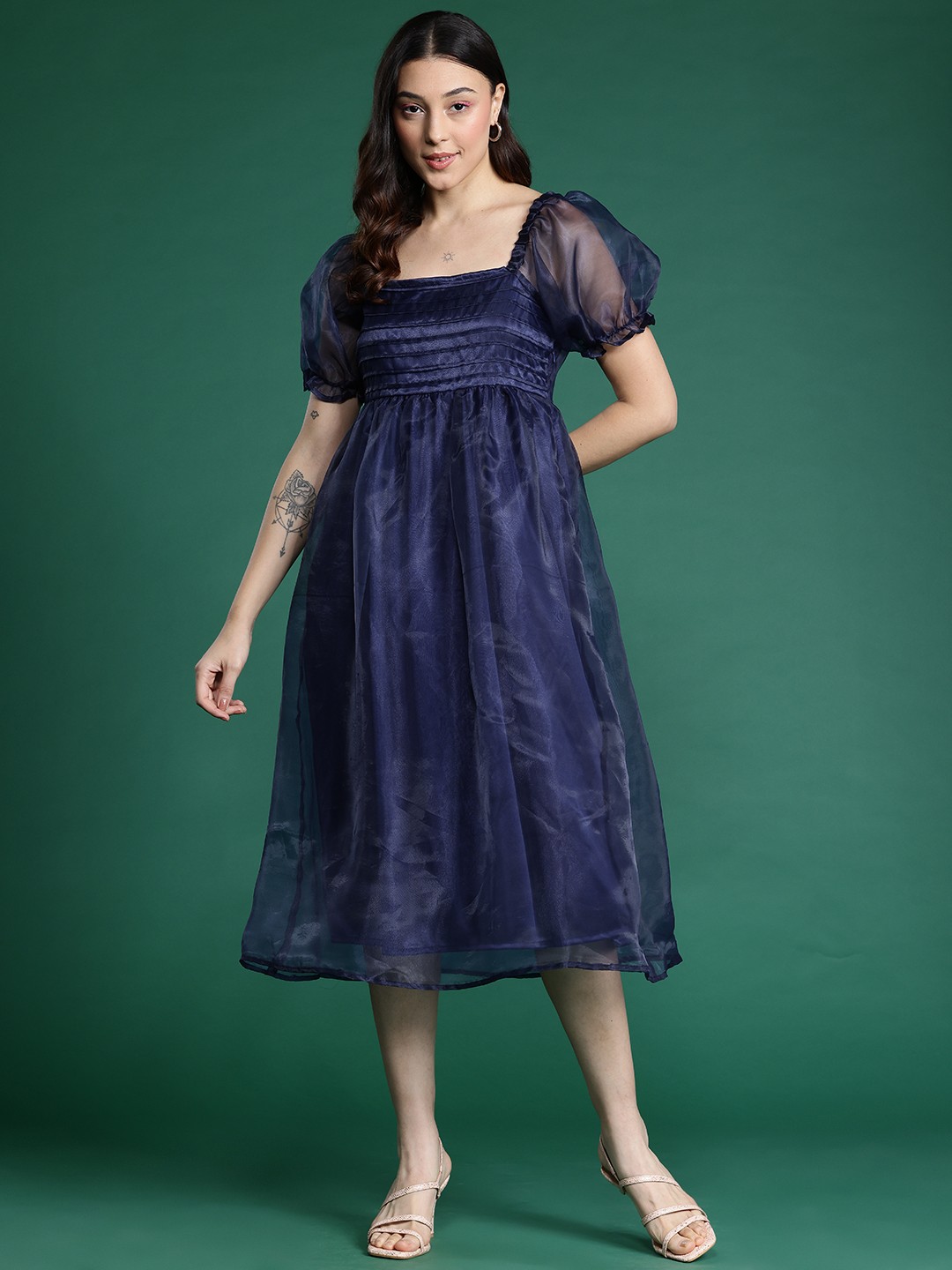 

DressBerry Glam Net Fit & Flare Midi Dress, Navy blue