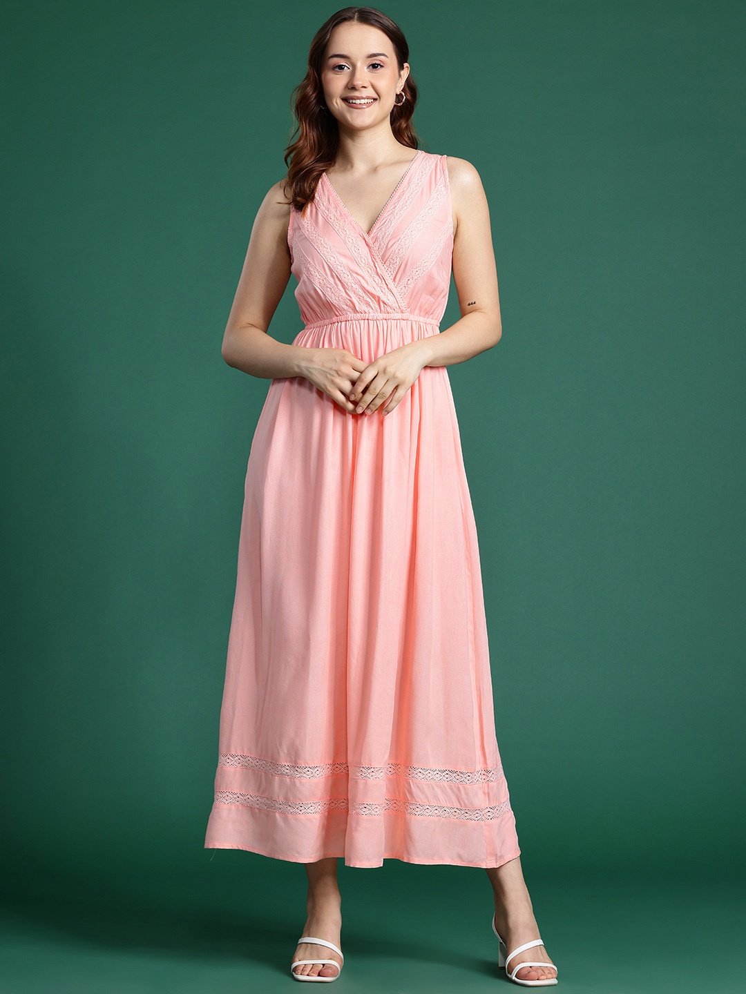 

DressBerry Lace Inserts Fit & Flare Midi Dress, Peach