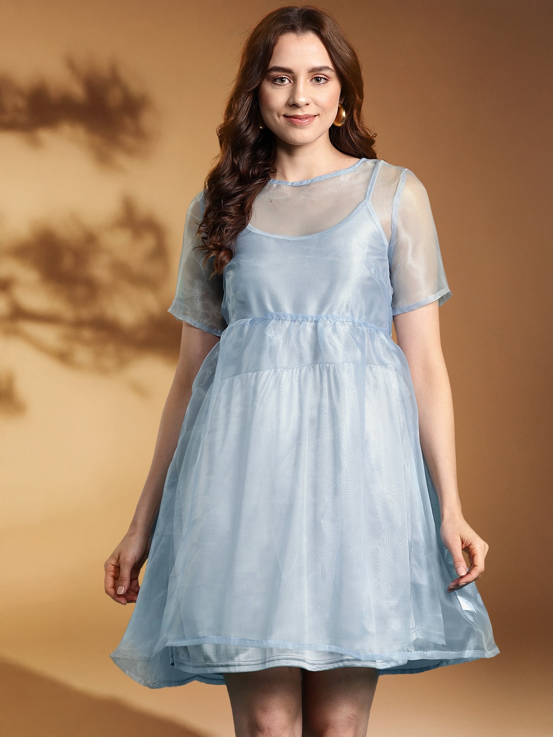 

DressBerry Glam Sheer Net A-Line Dress, Blue