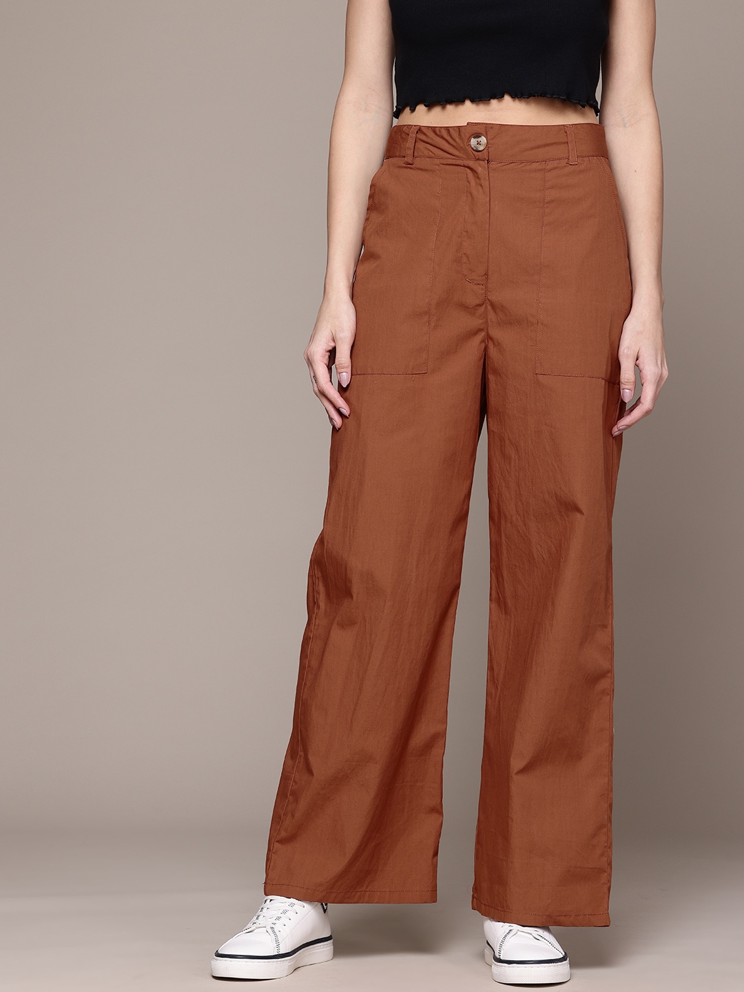 

The Roadster Lifestyle Co. Women Pure Cotton Trousers, Rust