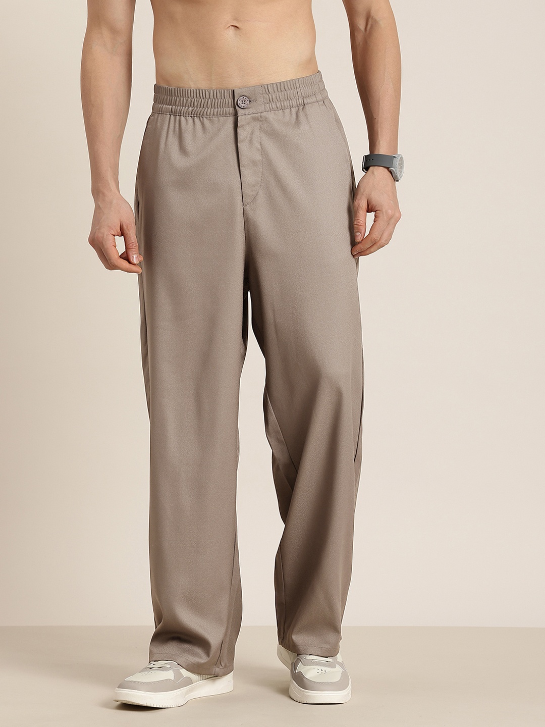 

HERE&NOW Men Straight Fit Trousers, Taupe