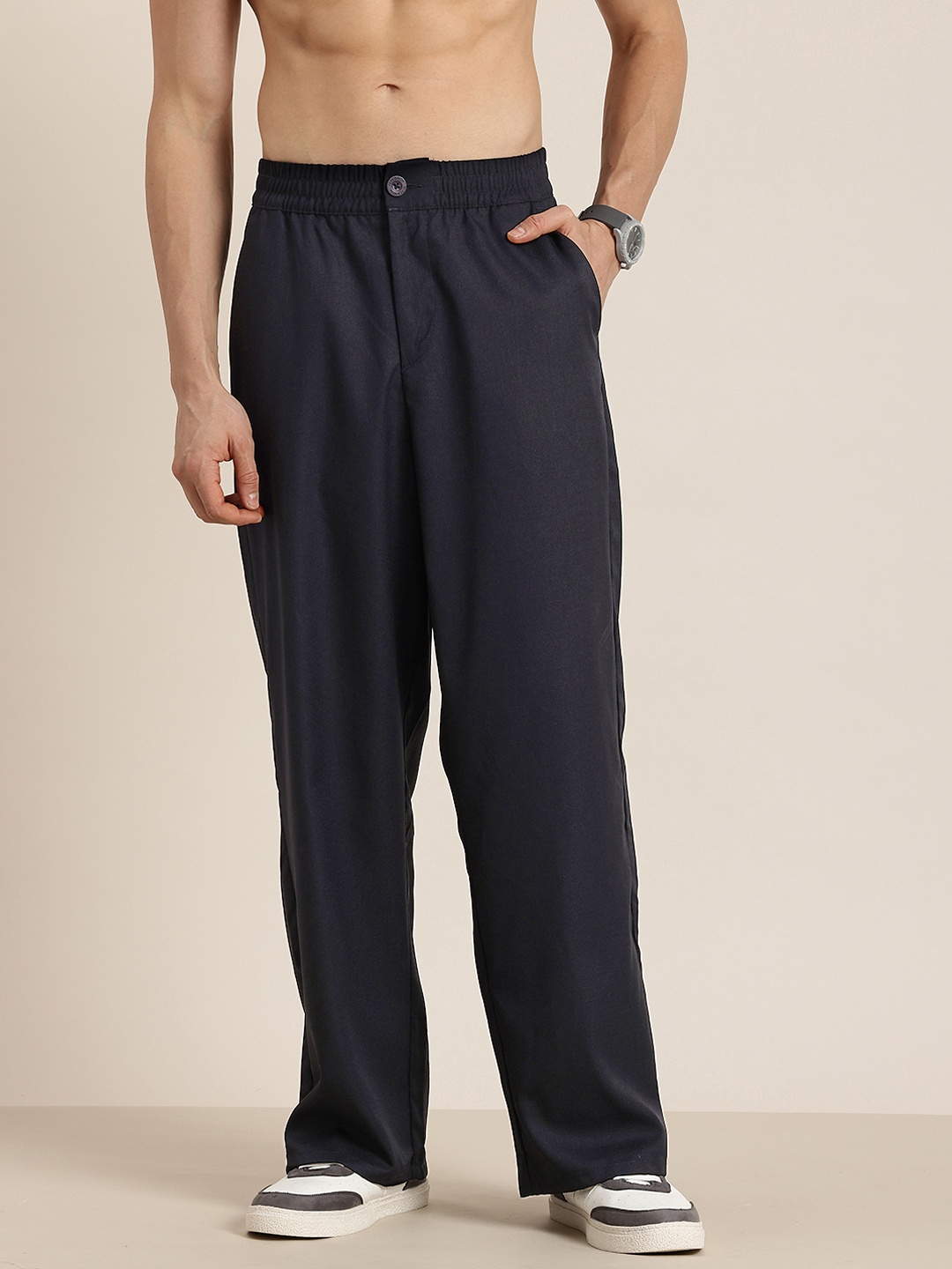 

HERE&NOW Men Straight Fit Trousers, Navy blue