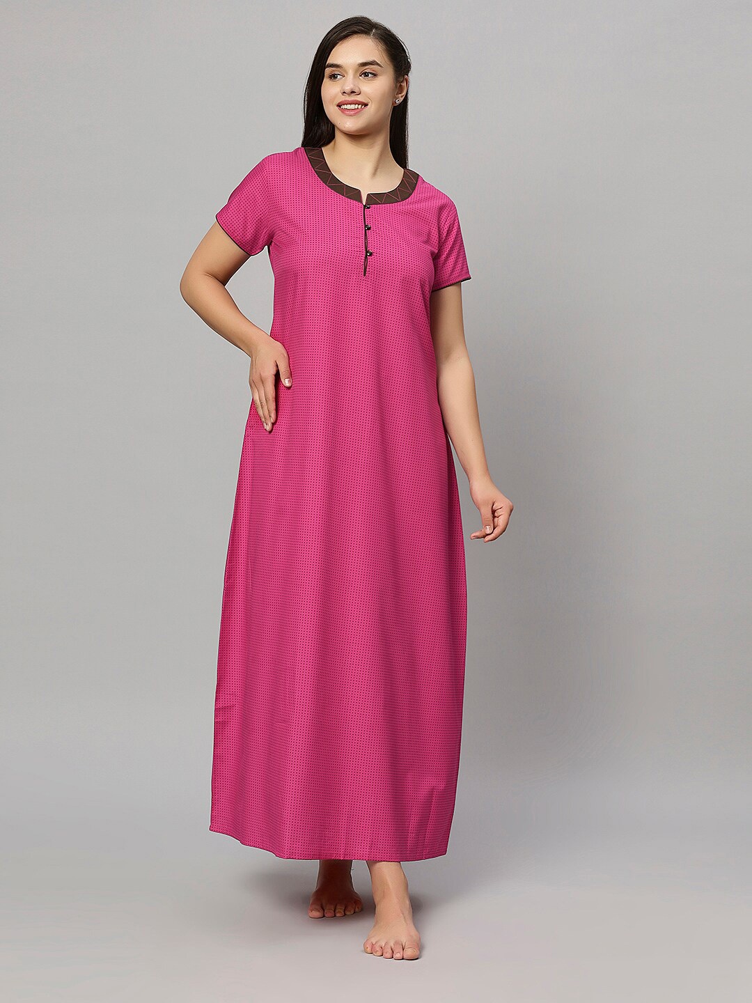 

QUIRA Polka Dots Printed Maxi Nightdress, Pink