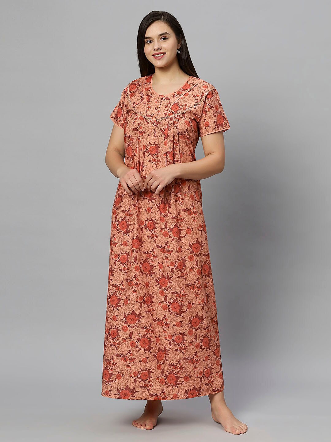 

QUIRA Floral Printed Maxi Nightdress, Orange