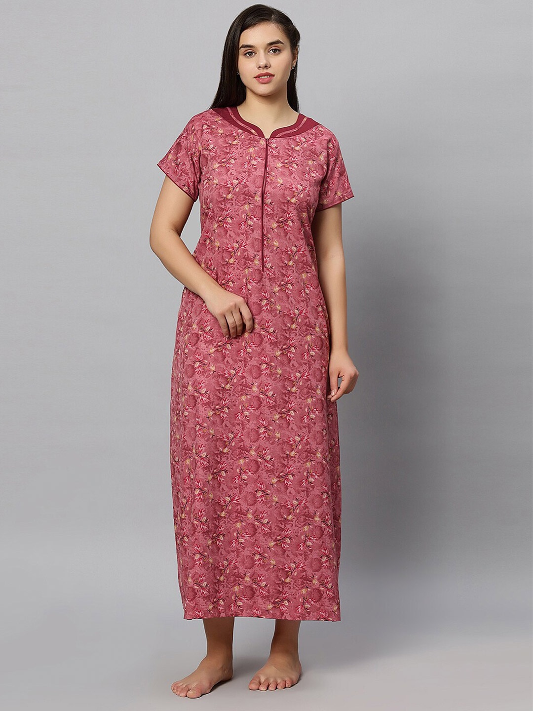 

QUIRA Printed Maxi Nightdress, Maroon