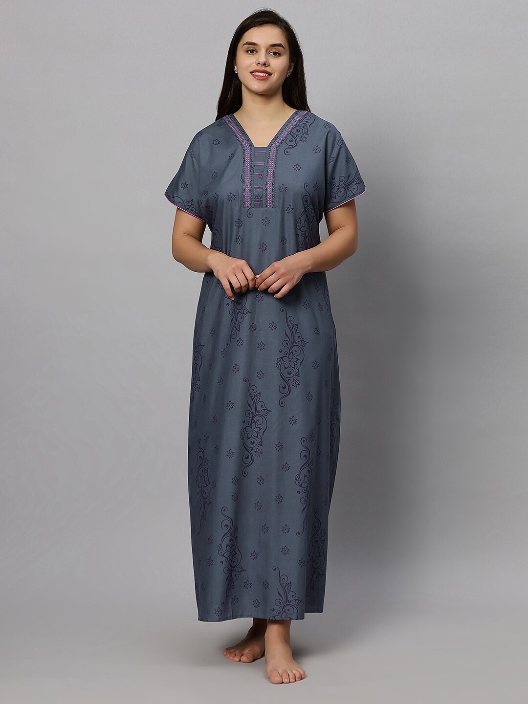 

QUIRA Printed Maxi Nightdress, Navy blue