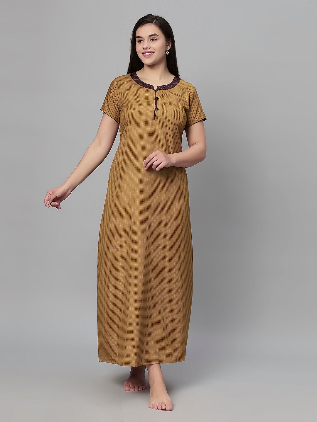 

QUIRA Printed Maxi Nightdress, Mustard
