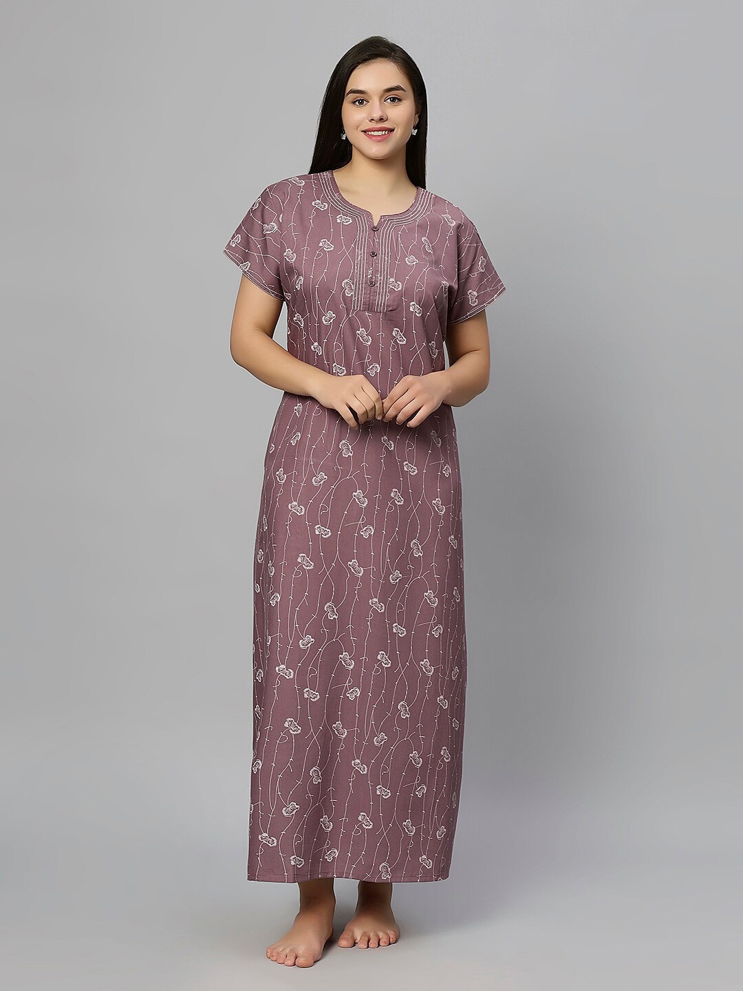 

QUIRA Printed Maxi Nightdress, Mauve