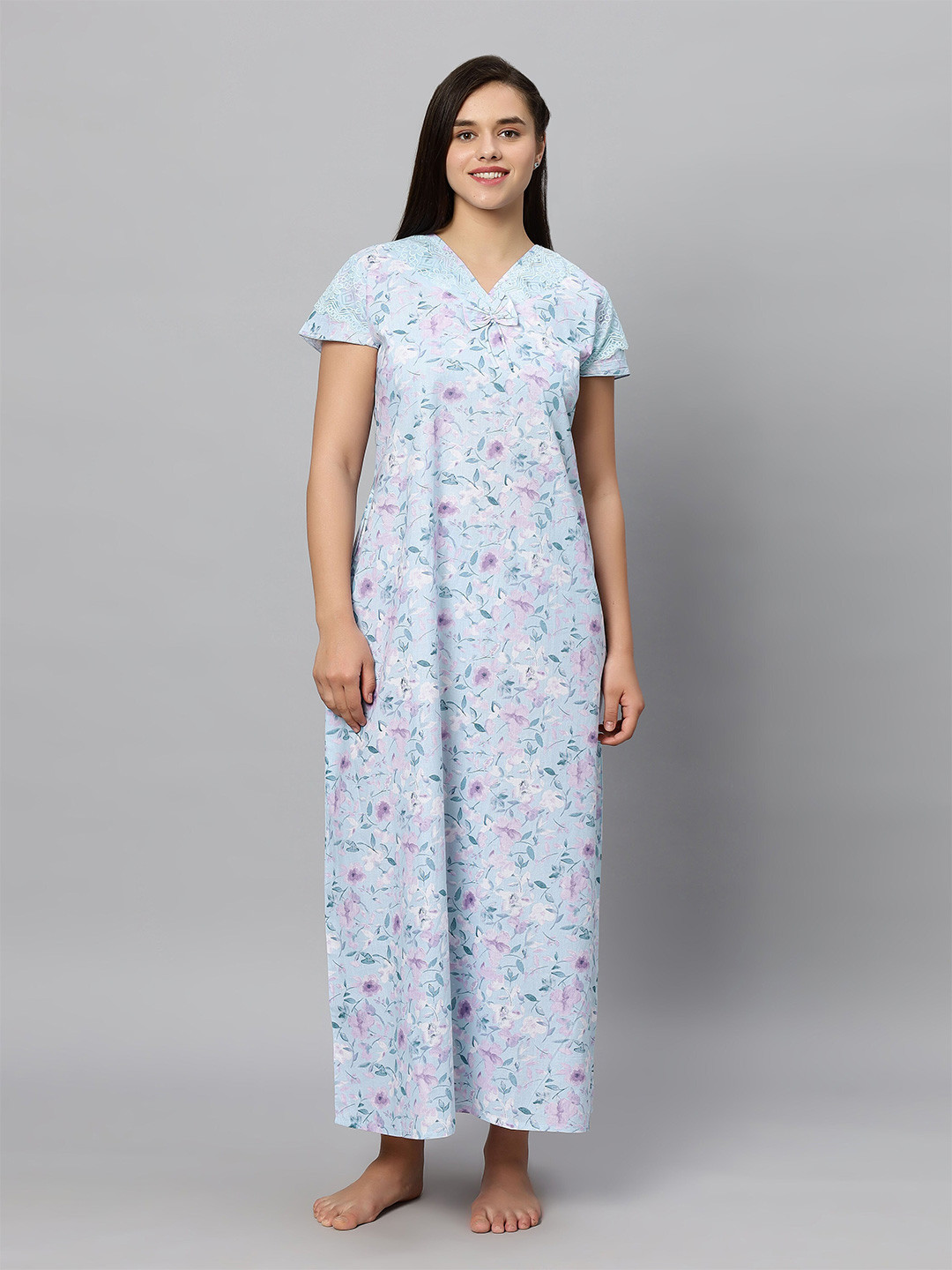 

QUIRA Printed Cotton Maxi Nightdress, Blue