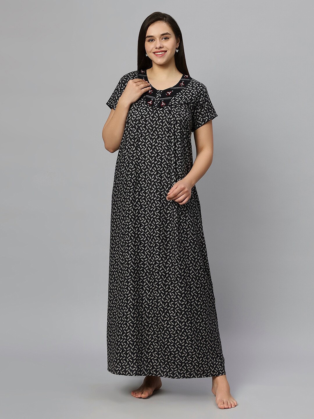 

QUIRA Printed Maxi Nightdress, Black