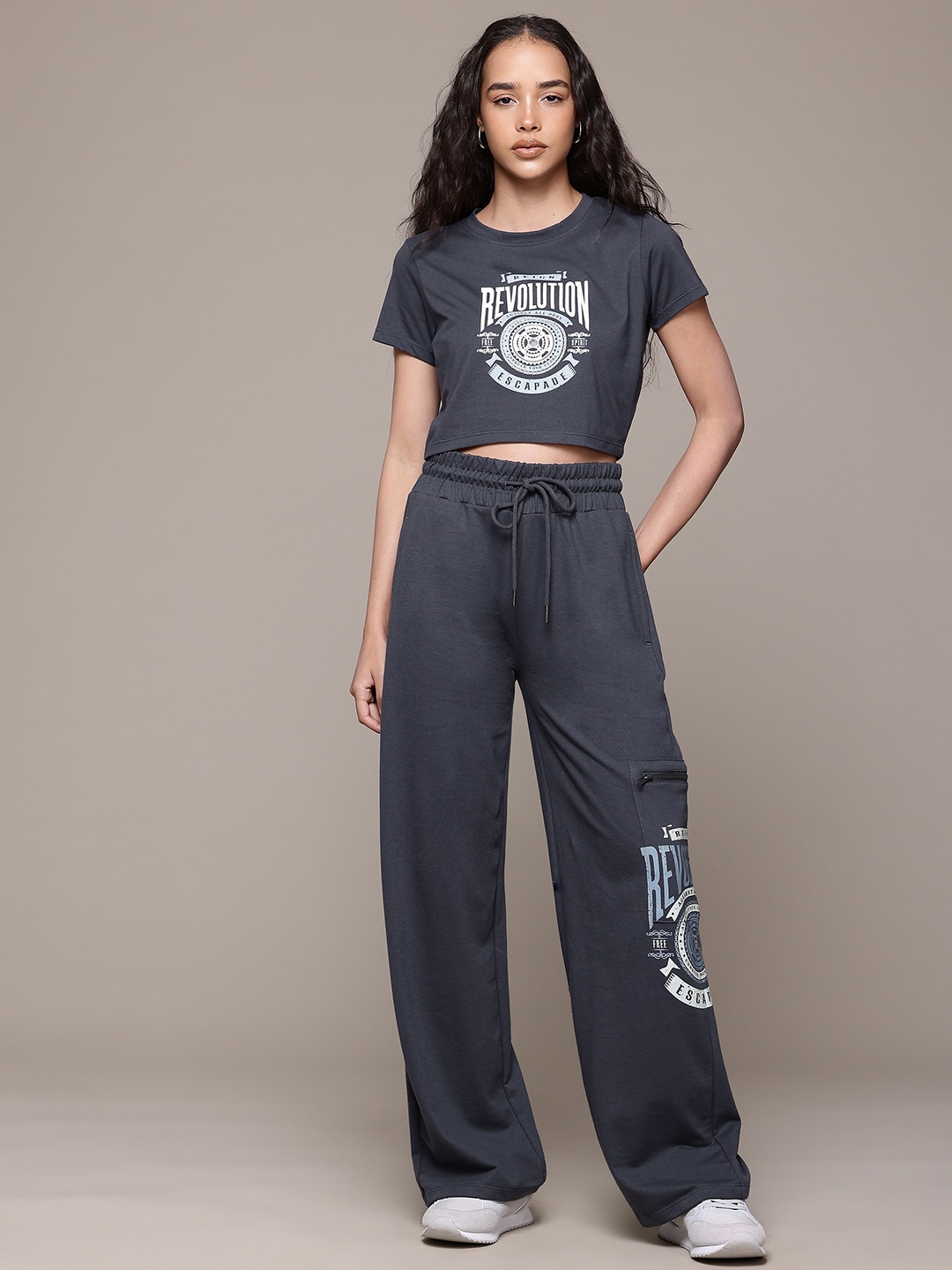 

The Roadster Lifestyle Co. Printed Regular Fit Co-Ords, Grey