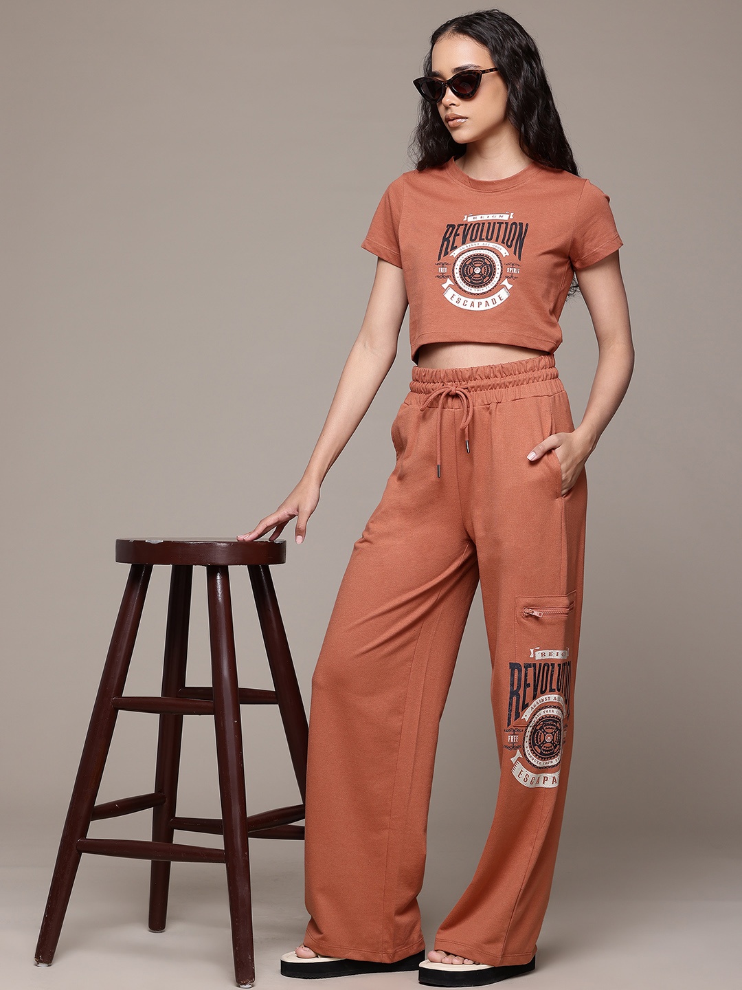 

The Roadster Lifestyle Co. Printed Regular Fit Co-Ords, Rust