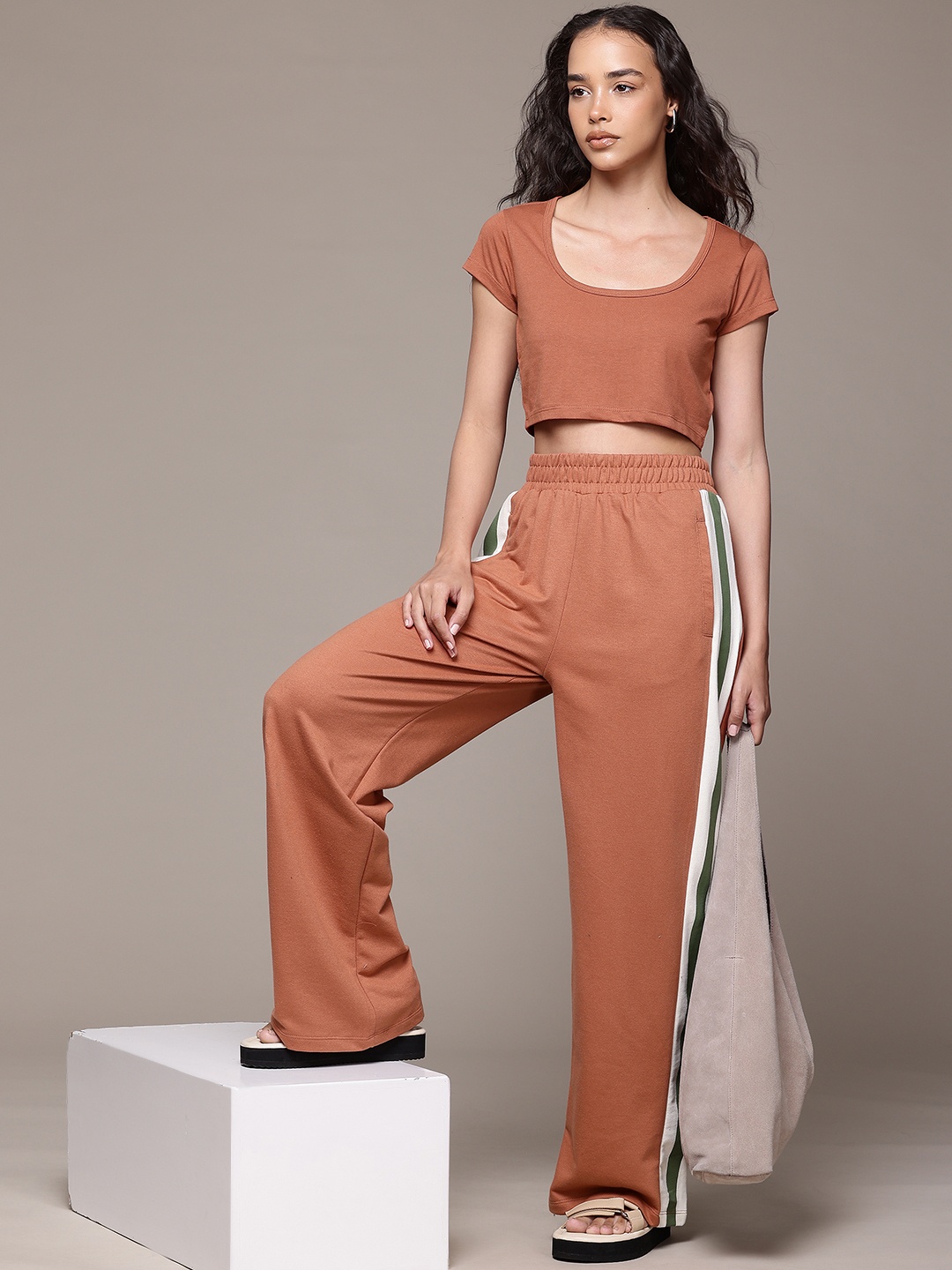 

The Roadster Lifestyle Co. Side Stripe Regular Fit Co-Ords, Rust