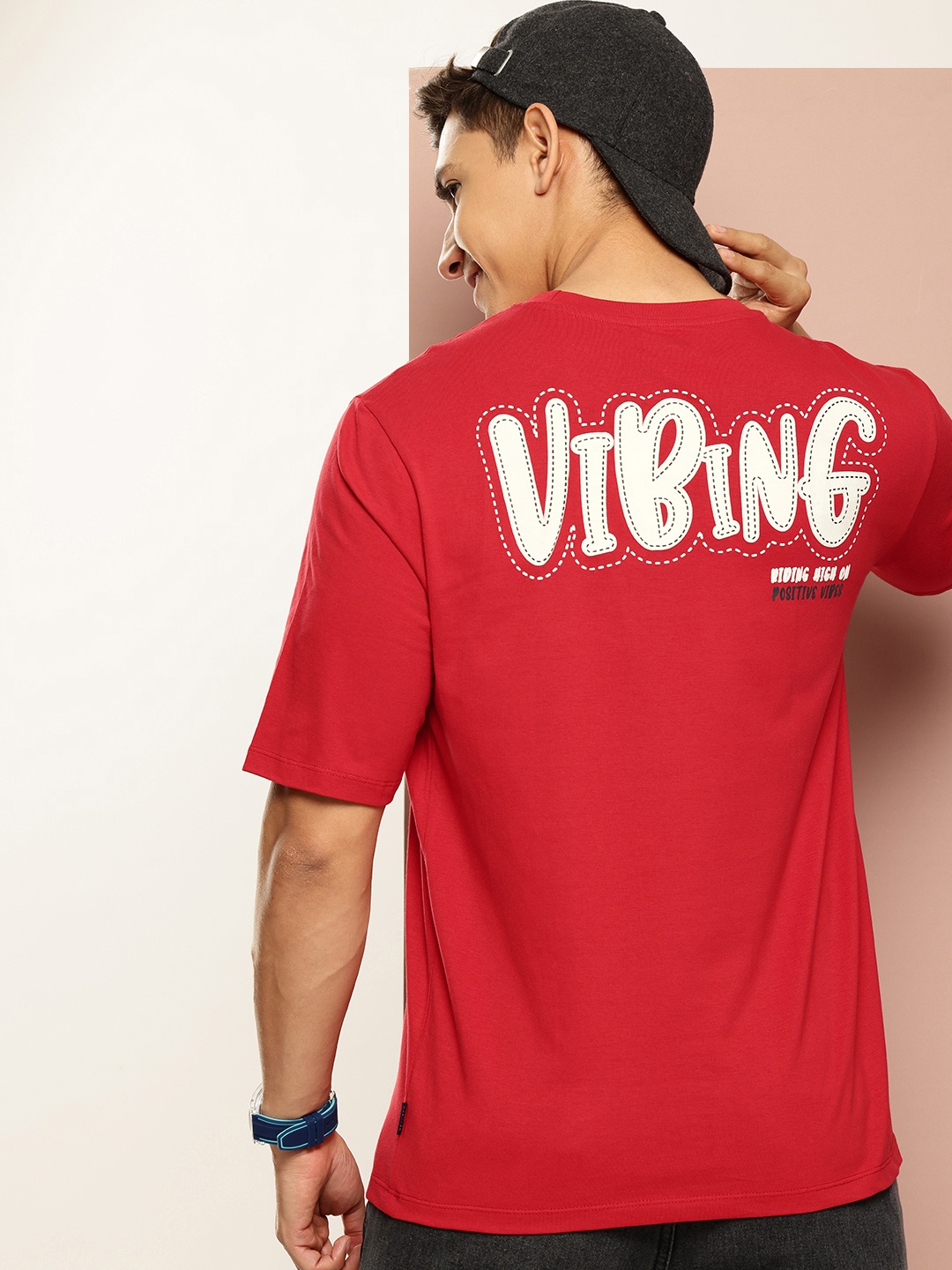 

Harvard Pure Cotton Typography Printed Drop-Shoulder Sleeves T-shirt, Red