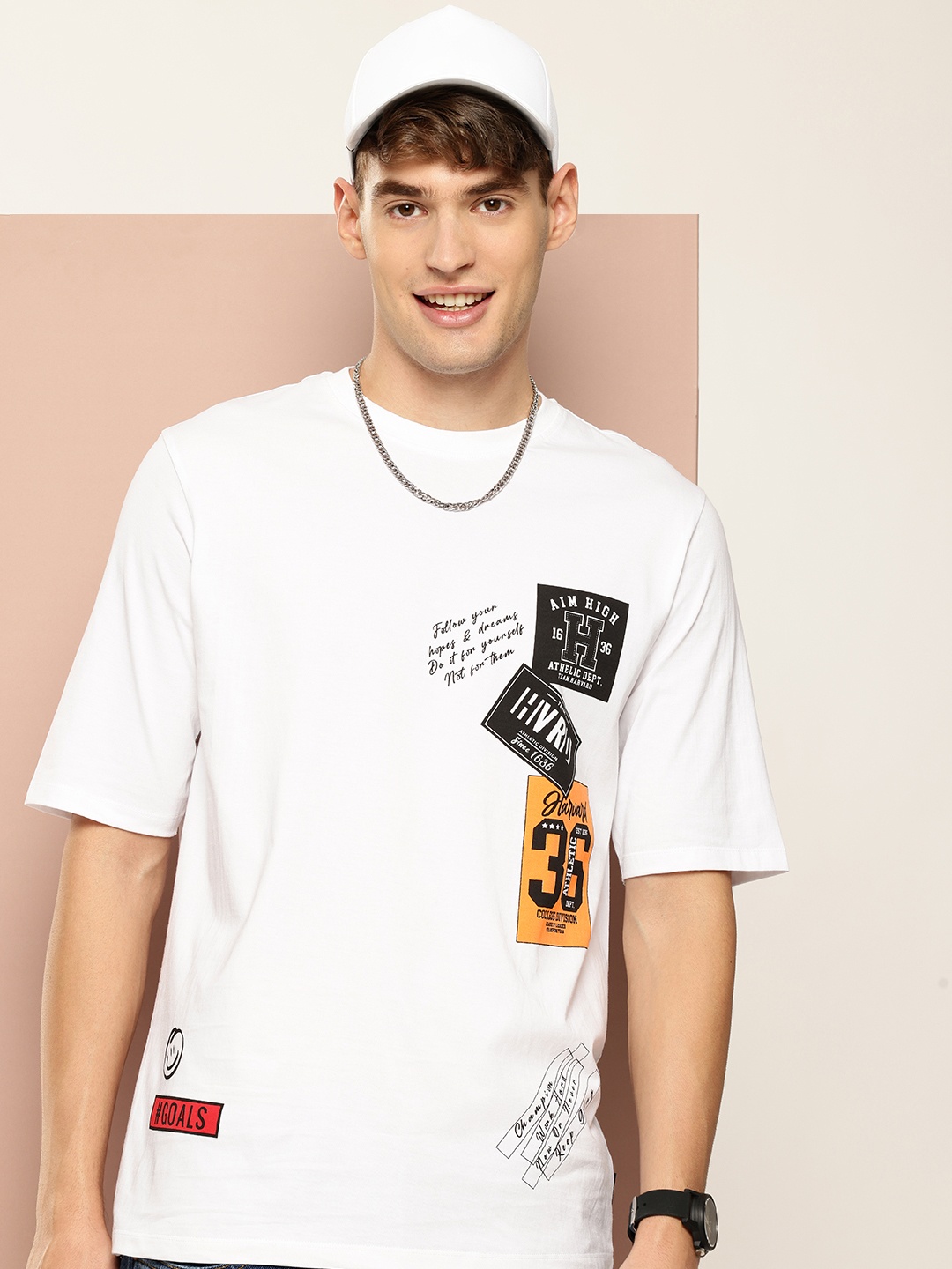 

Harvard Men Typography Printed Pure Cotton T-shirt, White
