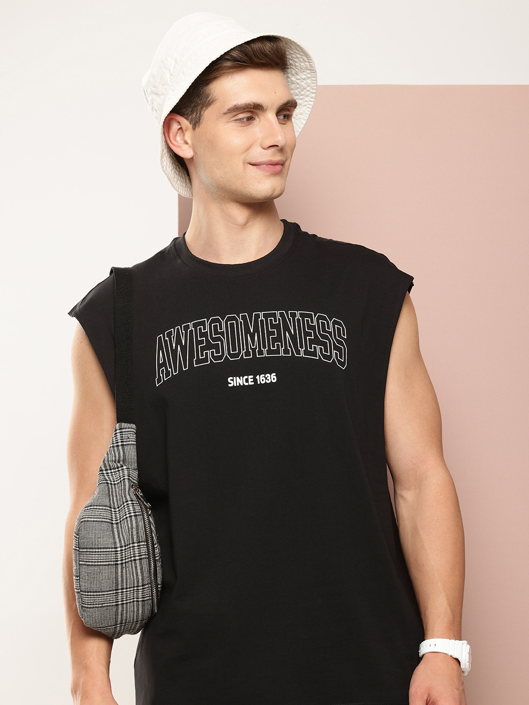 

Harvard Sleeveless Typography Printed Pure Cotton T-shirt, Black