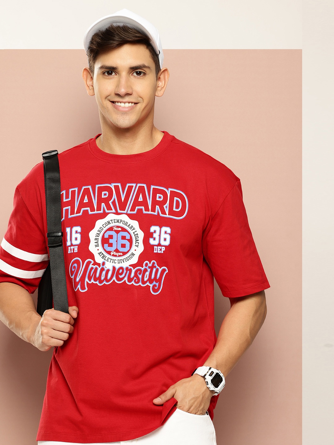 

Harvard Men Brand Logo Printed Pure Cotton T-shirt, Red