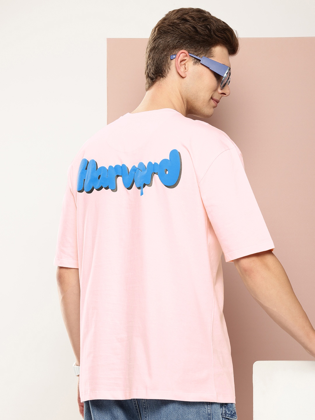 

Harvard Pure Cotton Brand Logo Printed Drop-Shoulder Sleeves T-shirt, Pink