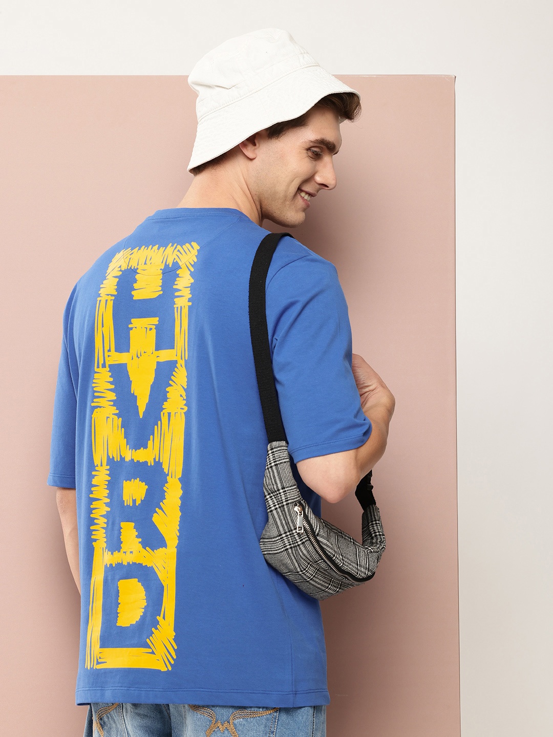 

Harvard Typography Printed Drop-Shoulder Sleeves Pure Cotton T-shirt, Blue