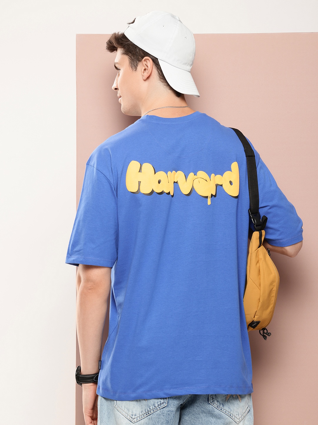 

Harvard Pure Cotton Brand Logo Printed Drop-Shoulder Sleeves T-shirt, Blue