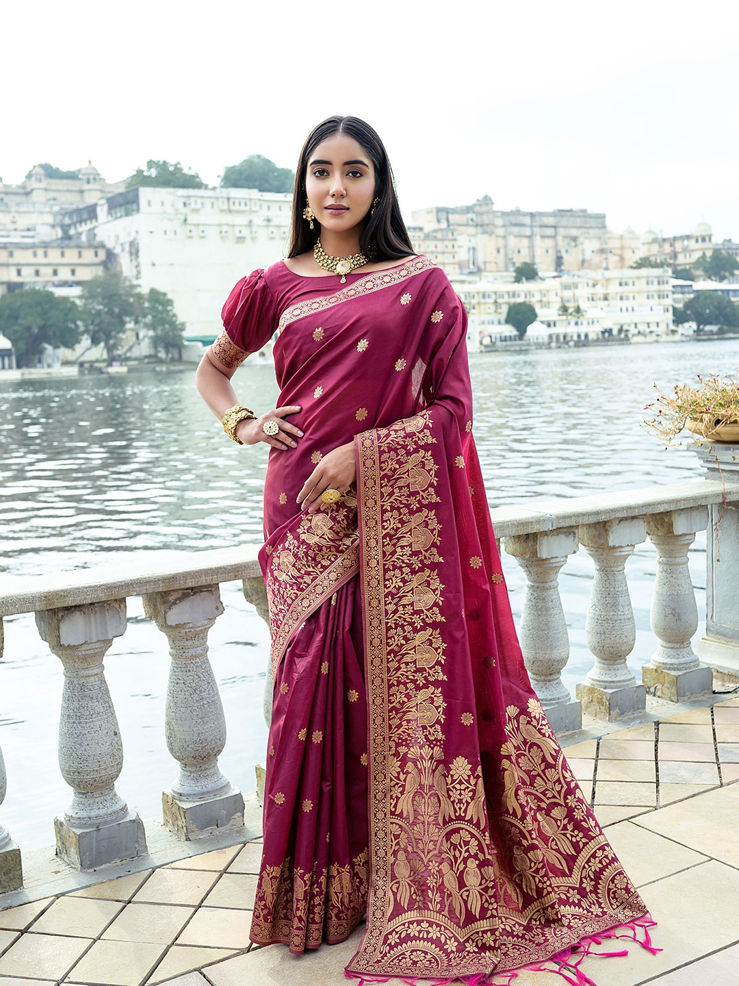 

LeeliPeeri Designer Ethnic Motifs Woven Design Zari Saree With Running Blouse, Purple