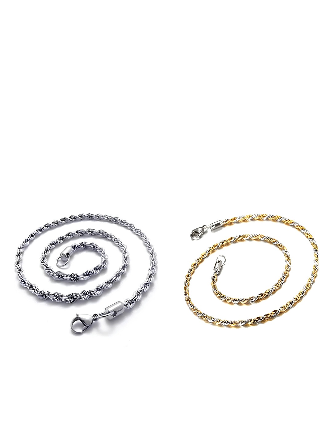 

KARISHMA KREATIONS Unisex Set Of 2 Stainless Steel Silver And Gold Plated Chains