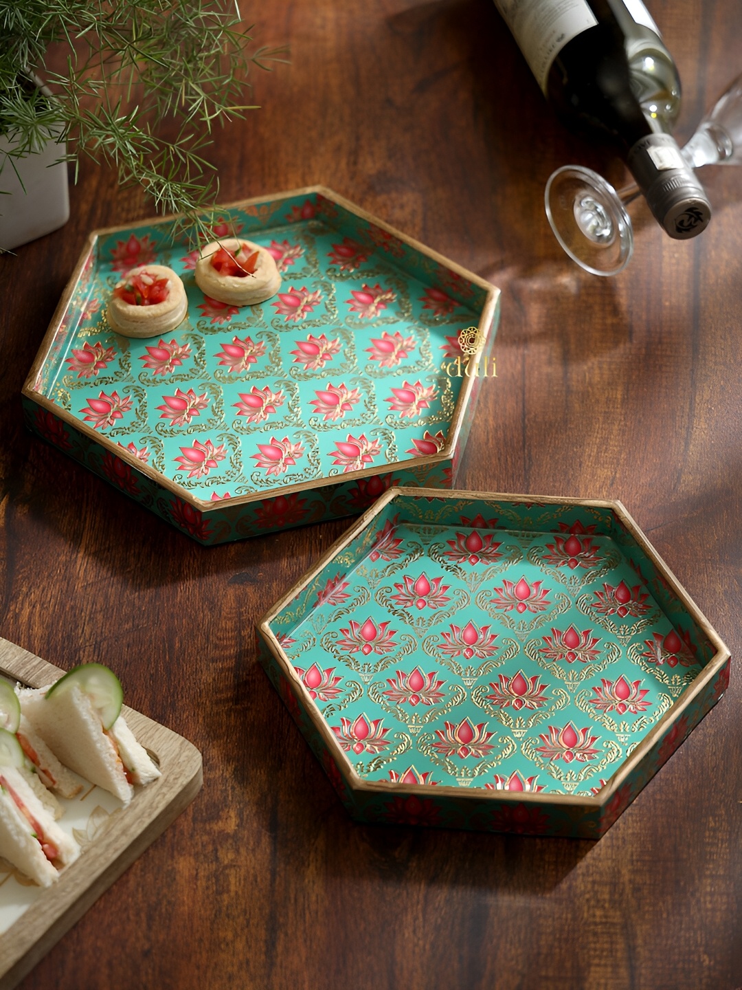 

DULI Green 2 Pieces Wooden Trays