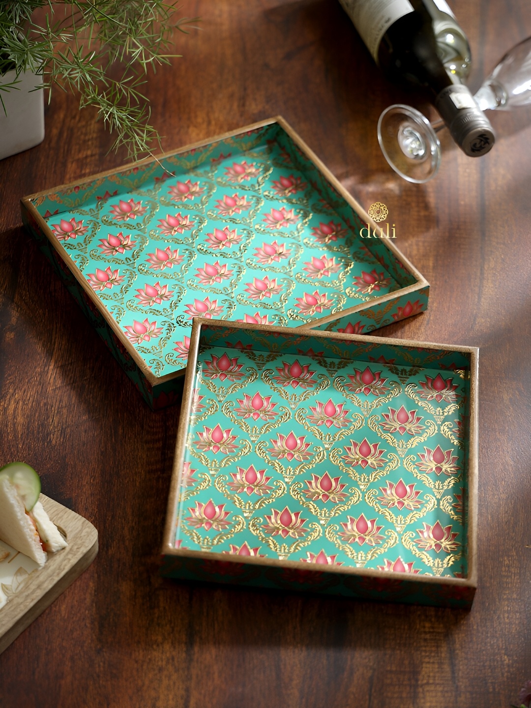 

DULI Green 2 Pieces Wooden Rectangle Trays