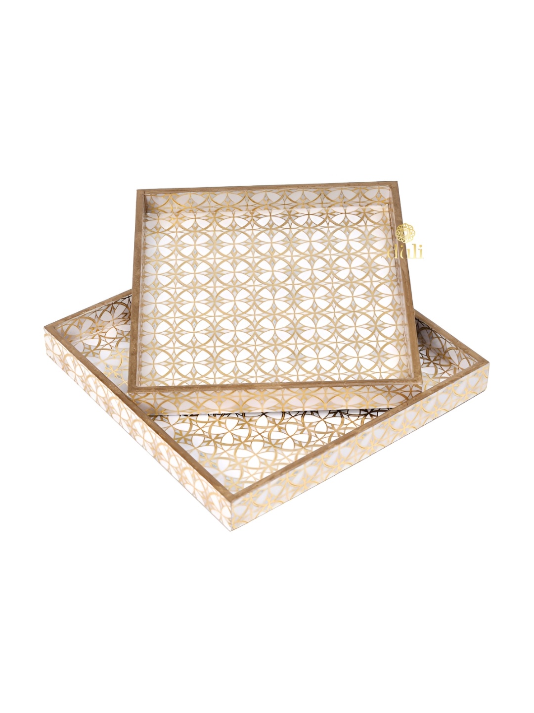 

DULI White & Brown Printed Wooden Rectangle Trays