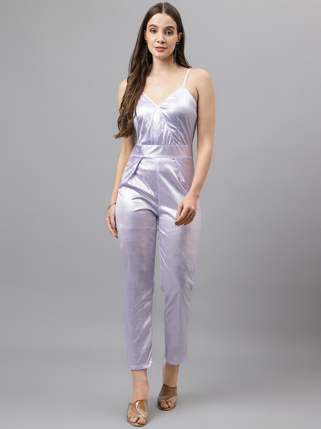 

TRYMISFIT Embellished Shoulder Straps Cotton Basic Jumpsuit, Lavender