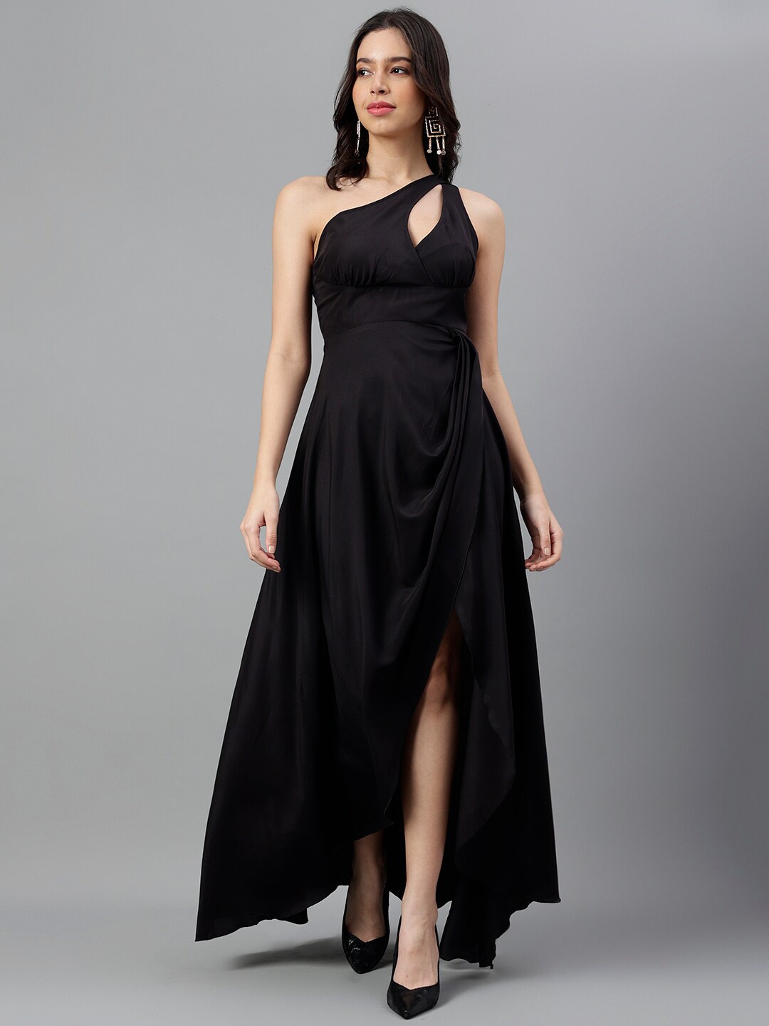 

TRYMISFIT One Shoulder Cut Out Cotton Maxi Dress, Black