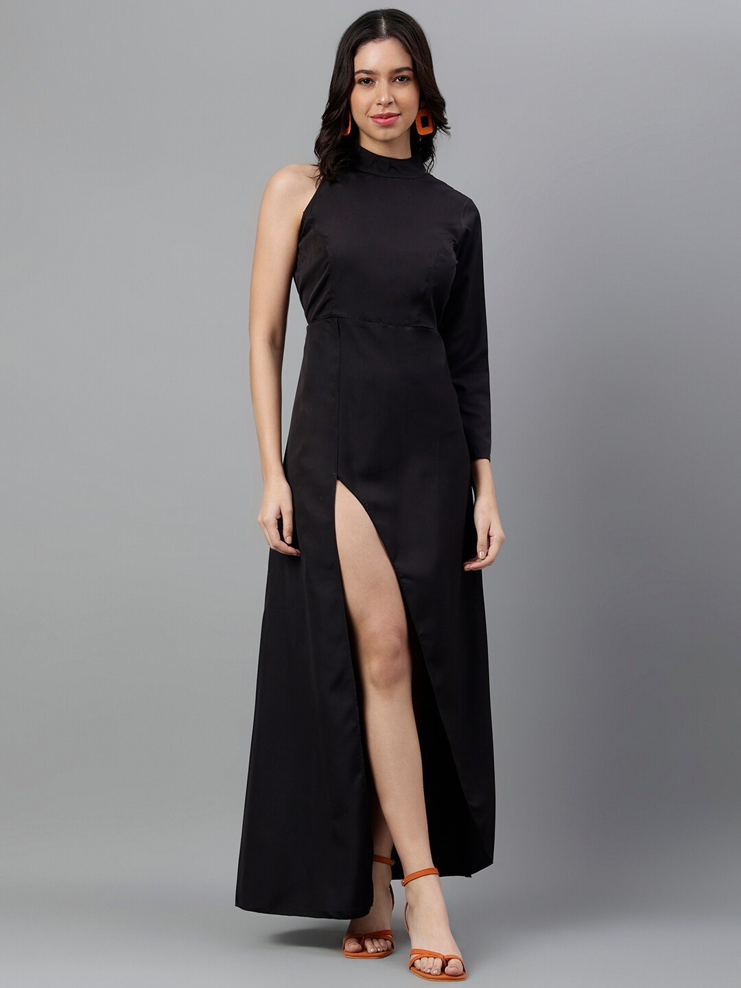 

TRYMISFIT High Neck Cotton Maxi Dress, Black
