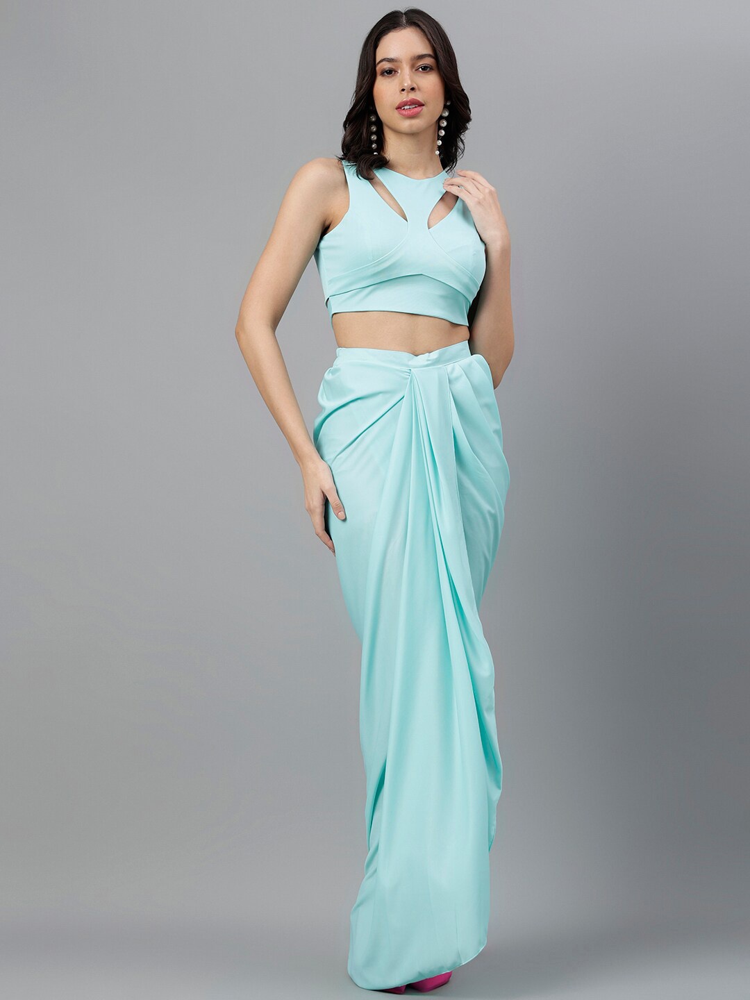 

TRYMISFIT Sleeveless Crop Top With Pleated Skirt Co-Ords, Blue
