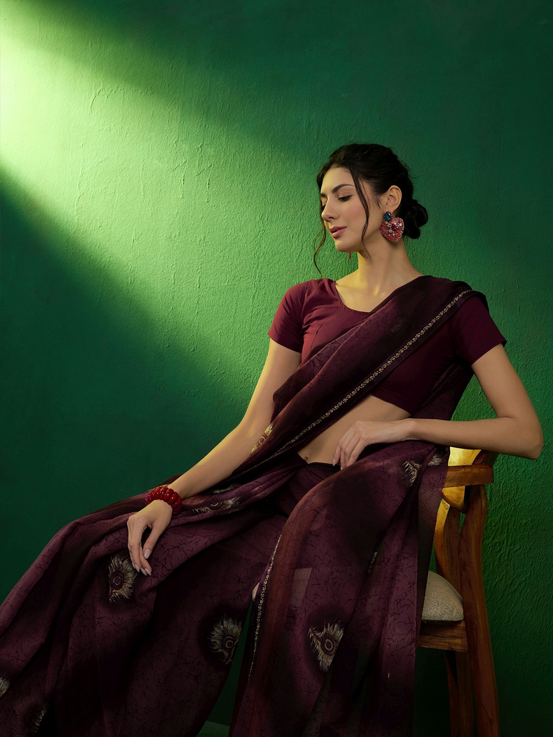 

Sangria Ombre Printed Pure Chiffon Saree, Purple