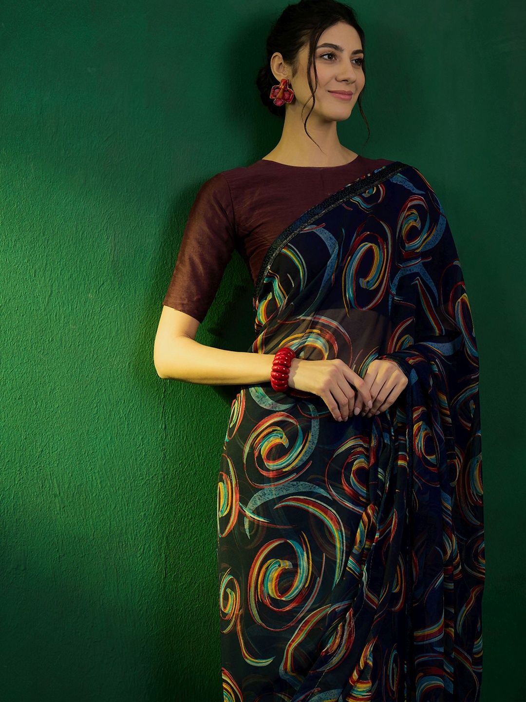

Sangria Leheriya Printed Pure Chiffon Saree, Navy blue
